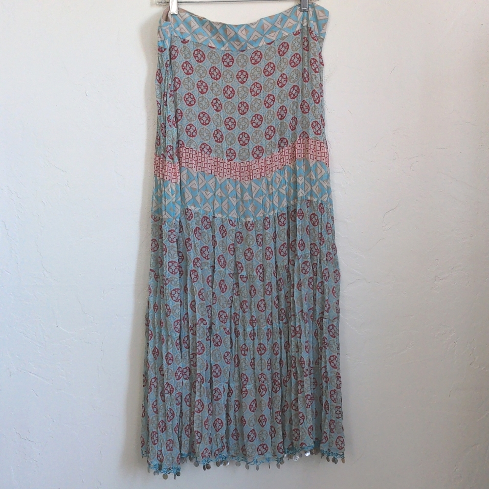 Apostrophe Pink and Blue Boho Maxi Skirt